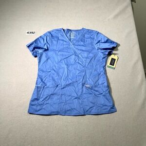Cherokee Workwear Revolution Mock Wrap Scrub Top‎ Women Medium Blue Medical